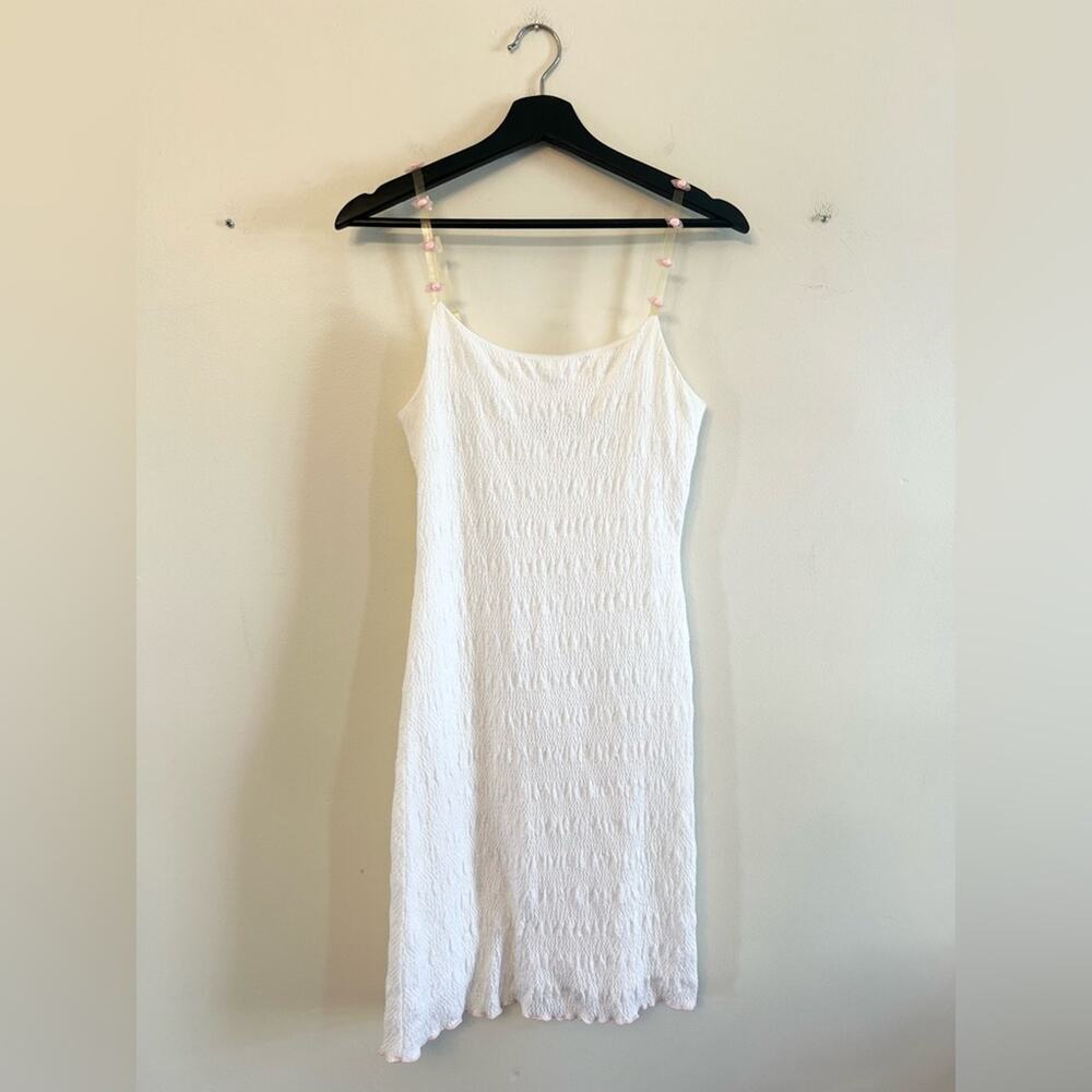 Vintage Y2K white dress 3D appliqué rose lettuce hem 2000s 90s bridal summer S